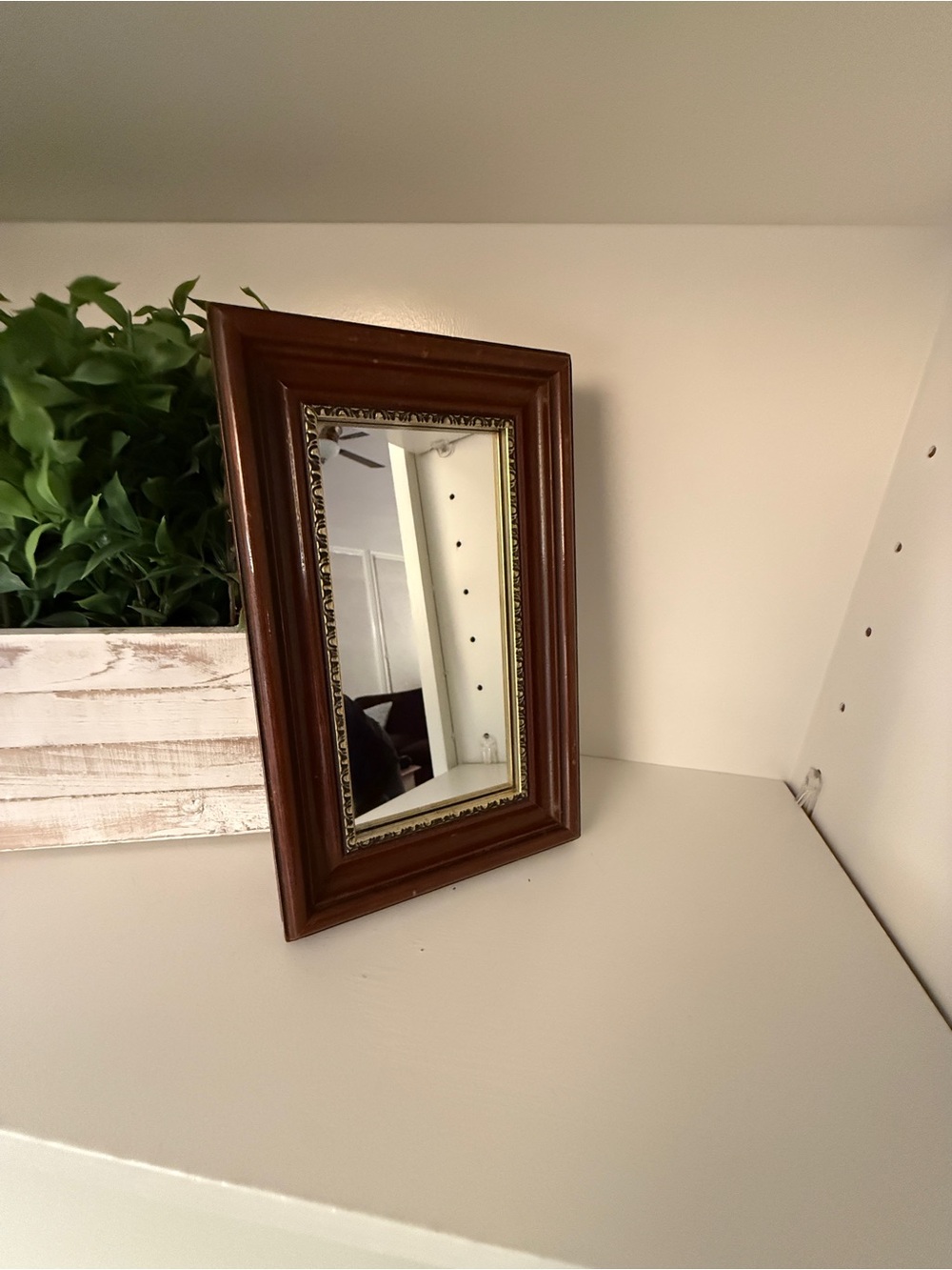 Vintage Solid Wood Framed Wall Mirror Cherry Mahogany Gold Accent 10”x6.5”